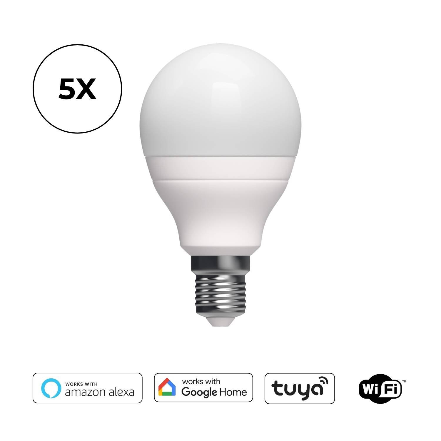 Set of 5: E14 Smart Home RGB + CCT LED bulbs